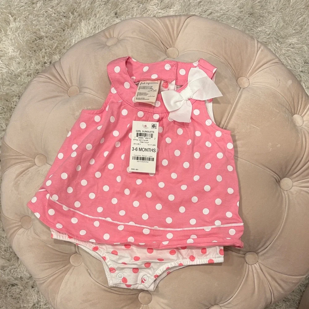 First Impressions Pink and White Polka Dot Diaper Cover Set